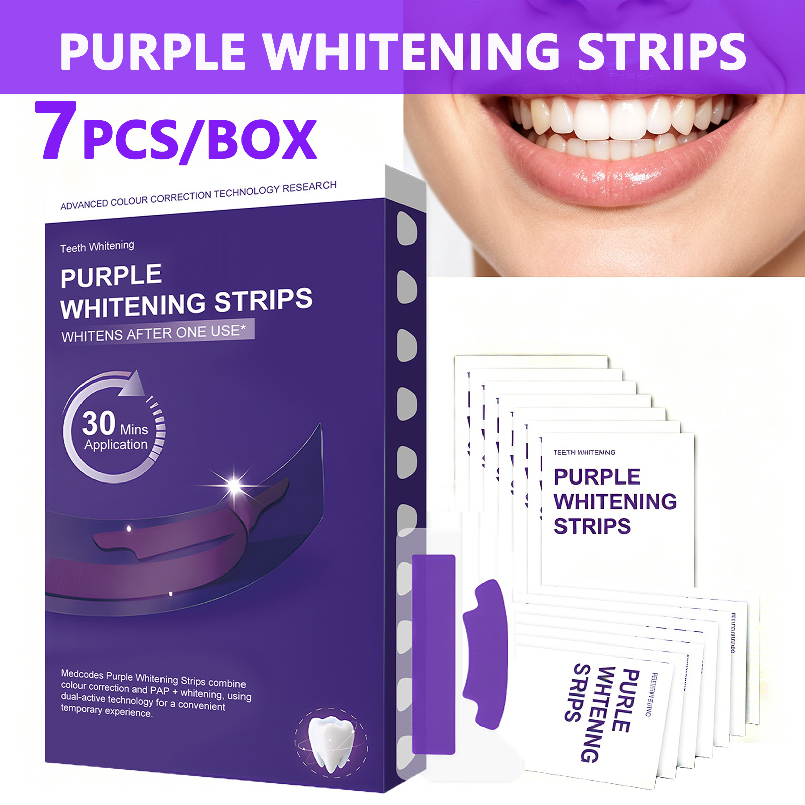 Teeth Whitening Quick - Paarse tandenbleekstrips – 30 minuten snelle