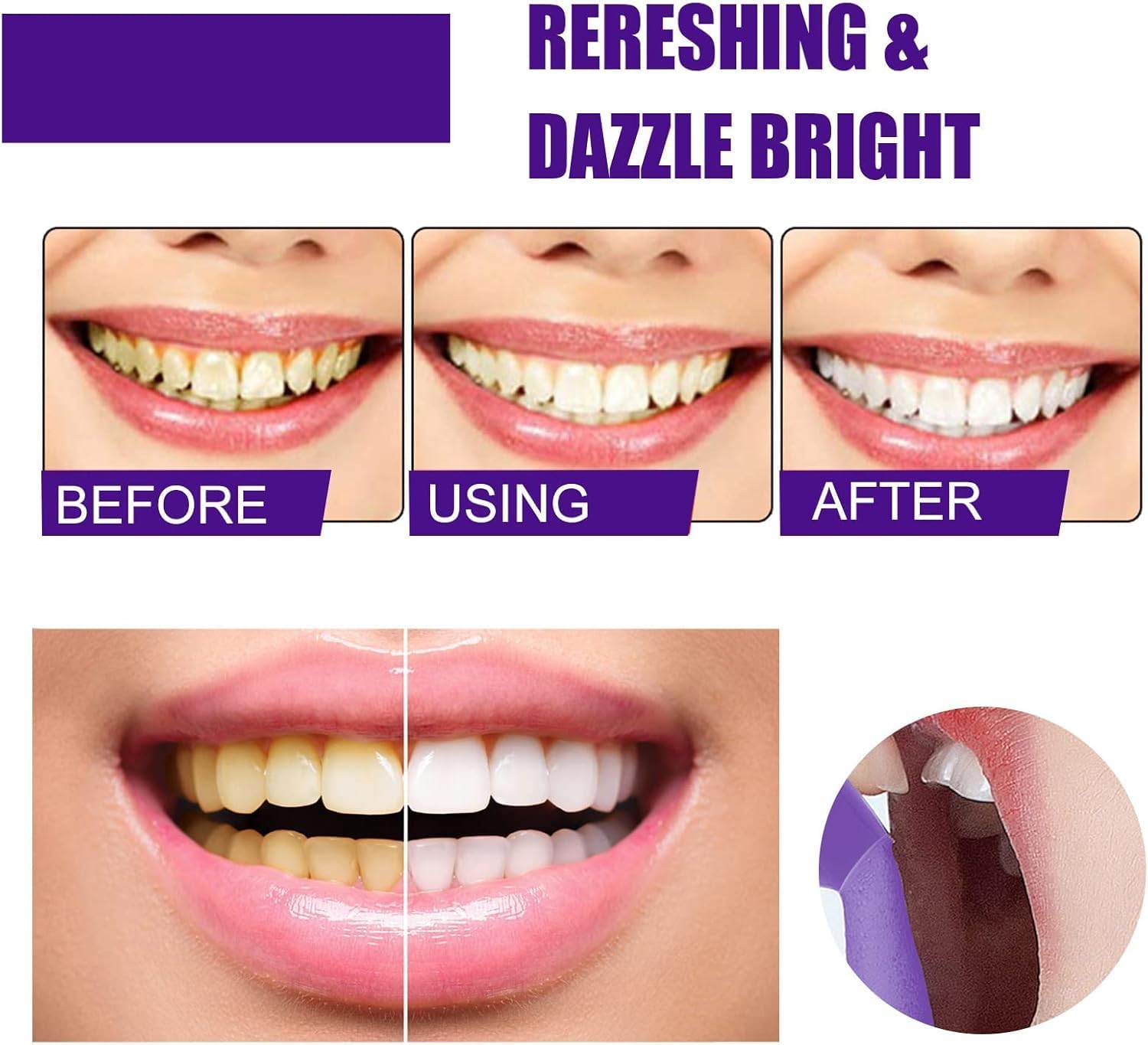 Paarse schuimende tandenbleekp - Teeth Whitening Routine recensie en prijs