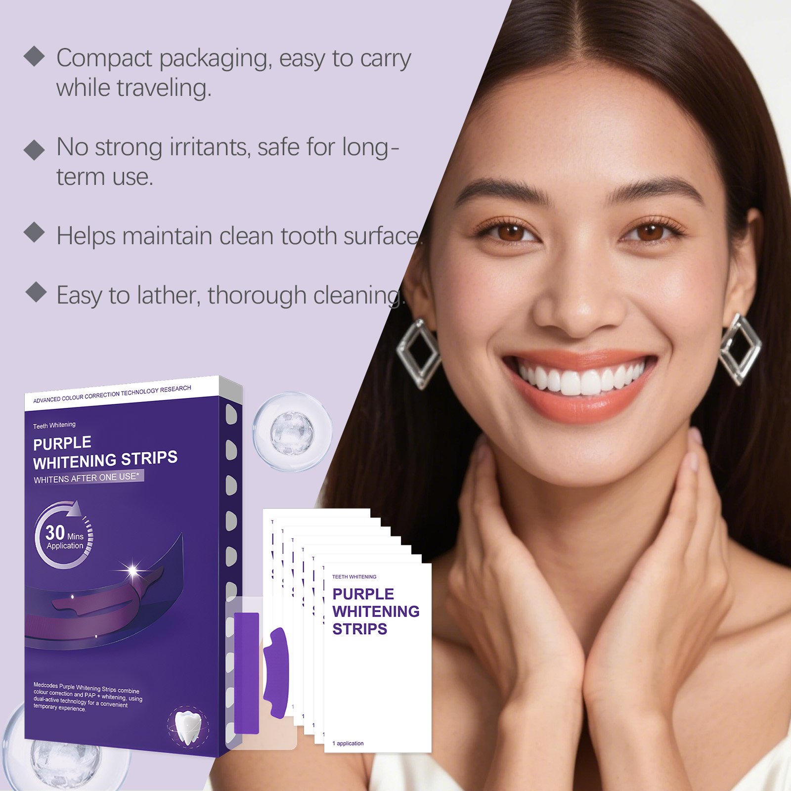 Paarse tandenbleekstrips – 30  - Teeth Whitening Quick recensie en prijs
